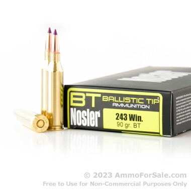 20 Rounds of 90gr Ballistic Tip .243 Win Ammo by Nosler