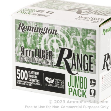 500 Rounds of 115gr FMJ 9mm Ammo by Remington Range