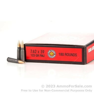 180 Rounds of 123gr FMJ 7.62x39mm Ammo by Red Army Standard