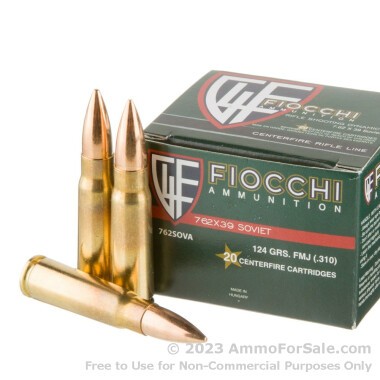 20 Rounds of 124gr FMJ 7.62x39mm Ammo by Fiocchi