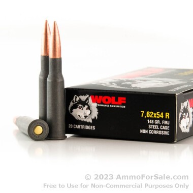 20 Rounds of 148gr FMJ 7.62x54r Ammo by Wolf