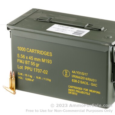 1000 Rounds of 55gr FMJBT 5.56x45 Ammo by Prvi Partizan in Ammo Can