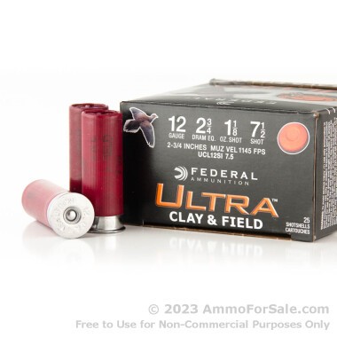 25 Rounds of 1 1/8 ounce #7 1/2 shot 12ga Ammo by Federal Ultra