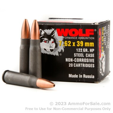 1000 Rounds of 122gr HP 7.62x39mm Ammo by Wolf