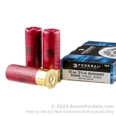 5 Rounds of 00 Buck 12ga Ammo by Federal Power-Shok 1,290 fps