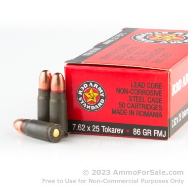 50 Rounds of 86 Grain FMJ 7.62 Tokarev Ammo by Red Army Standard
