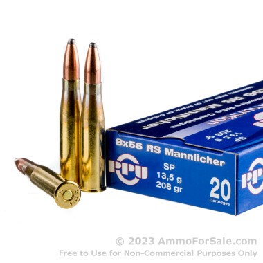 500  Rounds of 208gr SP 8x56mm RS Mannlincher Ammo by Prvi Partizan