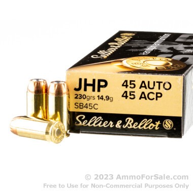 1000 Rounds of 230gr JHP 45 ACP Ammo by Sellier & Bellot