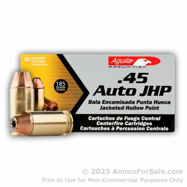 50 Rounds of 185gr JHP .45 ACP Ammo by Aguila