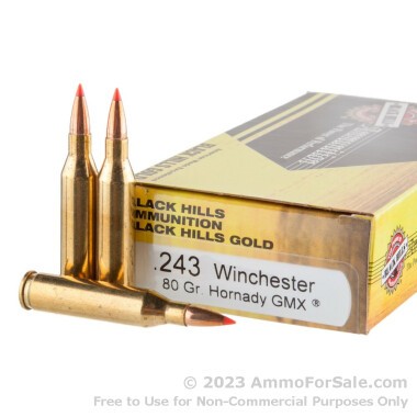 20 Rounds of 80gr Polymer Tipped .243 Win Ammo by Black Hills Gold Ammunition