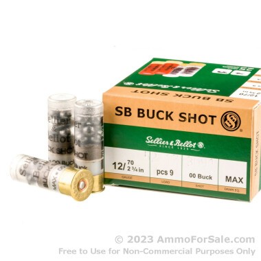 25 Rounds of  00 Buck 9 Pellet 12ga Ammo by Sellier & Bellot
