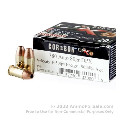 20 Rounds of 80gr DPX .380 ACP Ammo by Corbon