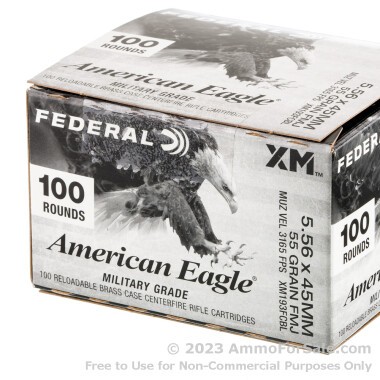 100 Rounds of 55gr FMJ XM193 5.56x45 Ammo by Federal