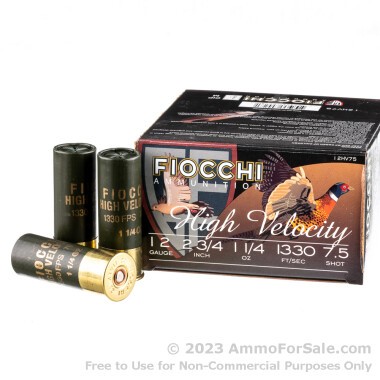 25 Rounds of 2-3/4" 1-1/4 ounce #7-1/2 shot 12ga Ammo by Fiocchi High Velocity