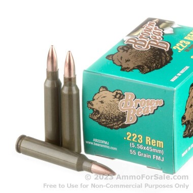 500 Rounds of 55gr FMJ .223 Ammo by Brown Bear Lacquered