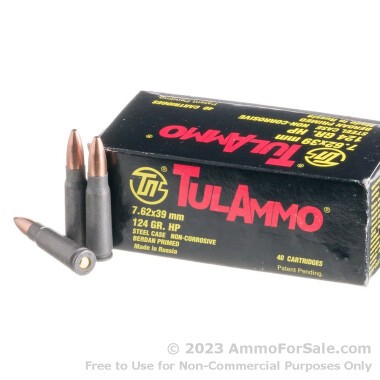 40 Rounds of 124gr HP 7.62x39mm Ammo by Tula