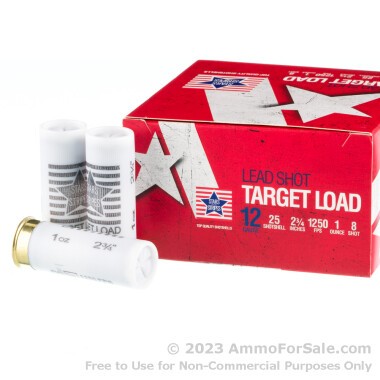 250 Rounds of 2-3/4" 1 ounce #8 shot 12ga Ammo by Stars & Stripes