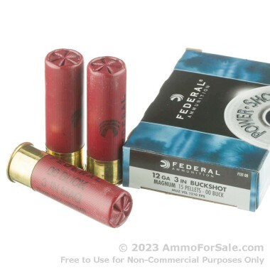 5 Rounds of 00 Buck 12ga Ammo by Federal Power-Shok Magnum