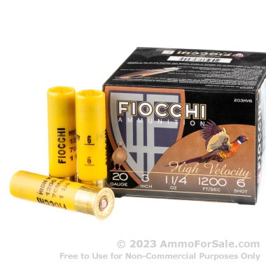 25 Rounds of 1 1/4 ounce #6 shot 20ga Ammo by Fiocchi