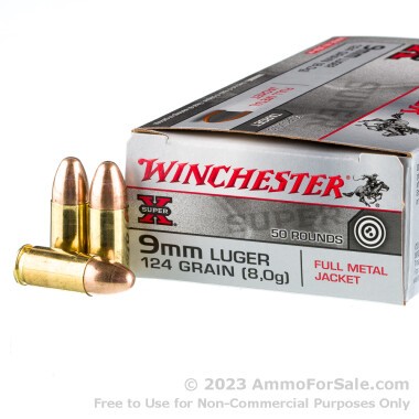 50 Rounds of 124gr FMJ 9mm Ammo by Winchester