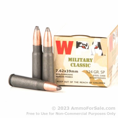 20 Rounds of 124gr SP 7.62x39mm Ammo by Wolf