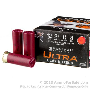 25 Rounds of 1 1/8 ounce #8 shot 12ga Ammo by Federal Ultra Clay & Field