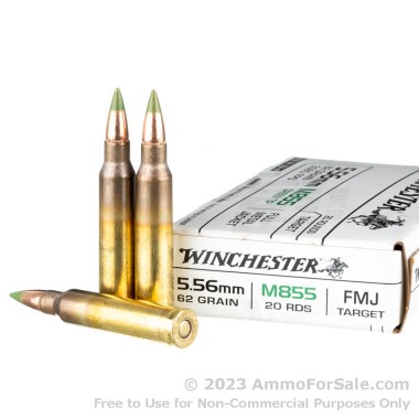 1000 Rounds of 62gr FMJ M855 5.56x45 Ammo by Winchester USA