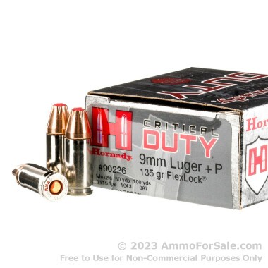 25 Rounds of 135gr +P JHP 9mm Ammo by Hornady Critical Duty