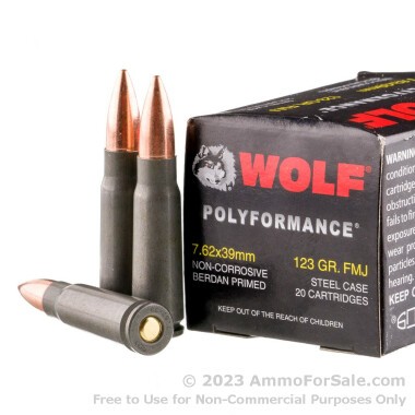 1000 Rounds of 123gr FMJ 7.62x39mm Ammo by Wolf