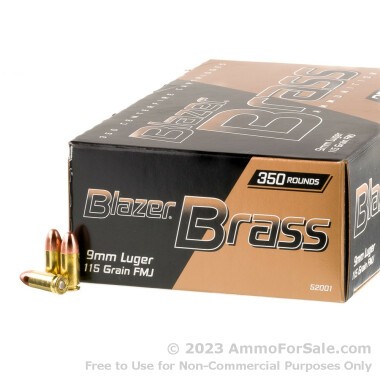 1050 Rounds of 115gr FMJ 9mm Ammo by Blazer Brass