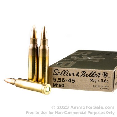 1000 Rounds of 55gr FMJ M193 5.56x45 Ammo by Sellier & Bellot