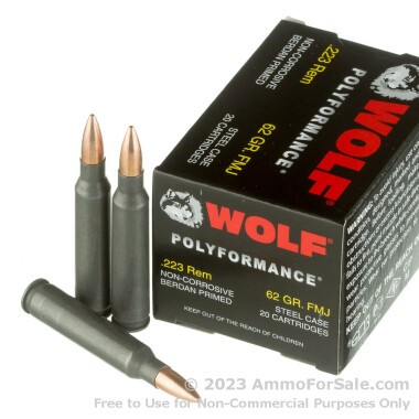 500  Rounds of 62gr FMJ .223 Ammo by Wolf WPA Polyformance