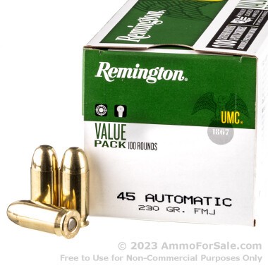 100 Rounds of 230gr MC .45 ACP Ammo by Remington