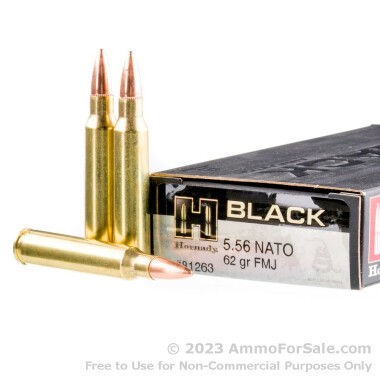 20 Rounds of 62gr FMJ 5.56x45 Ammo by Hornady Black