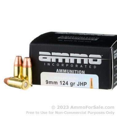 20 Rounds of 124gr JHP 9mm Ammo by Ammo Inc.