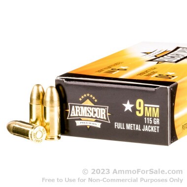 1000 Rounds of 115gr FMJ 9mm Ammo by Armscor