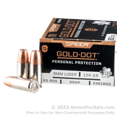 20 Rounds of 124gr JHP 9mm Ammo by Speer Gold Dot