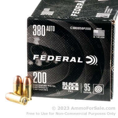 200 Rounds of 95gr FMJ .380 ACP Ammo by Federal Black Pack