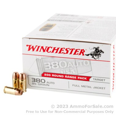 200 Rounds of 95gr FMJ .380 ACP Ammo by Winchester USA
