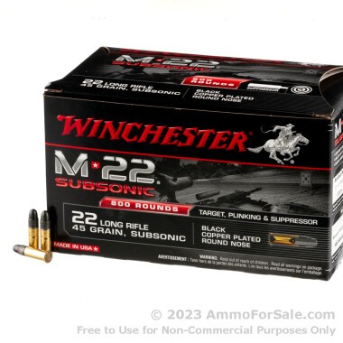 800 Rounds of 45gr Copper Plated Round Nose .22 LR Ammo by Winchester Subsonic