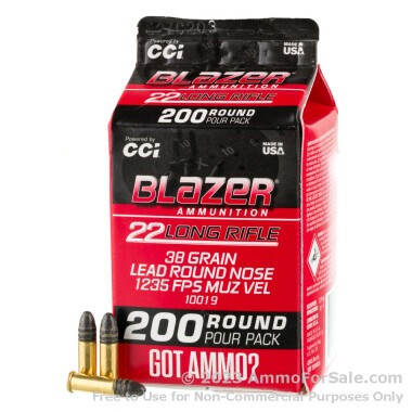 200 Rounds of 38gr LRN .22 LR Ammo by Blazer