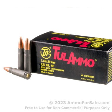 40 Rounds of 122gr HP 7.62x39mm Ammo by Tula