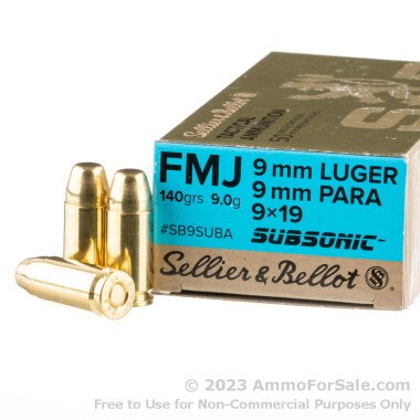 50 Rounds of 140gr FMJ 9mm Subsonic Ammo by Sellier & Bellot