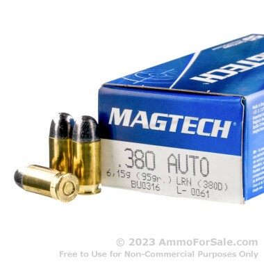 50 Rounds of 95gr LRN .380 ACP Ammo by Magtech