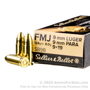 1000 Rounds of 124gr FMJ 9mm Ammo by Sellier & Bellot