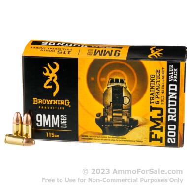 1000 Rounds of 115gr FMJ 9mm Ammo by Browning