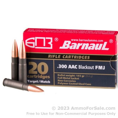 20 Rounds of 145gr FMJ .300 AAC Blackout Ammo by Barnaul