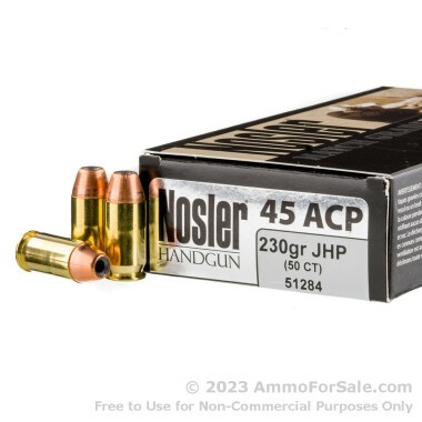 50 Rounds of Match Grade 230gr JHP .45 ACP Ammo by Nosler Ammunition