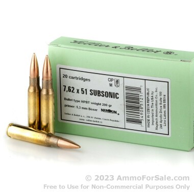 20 Rounds of Subsonic 200gr HPBT .308 Win Ammo by Sellier & Bellot