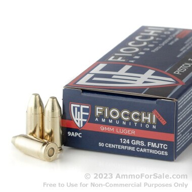 50 Rounds of 124gr FMJ 9mm Ammo by Fiocchi